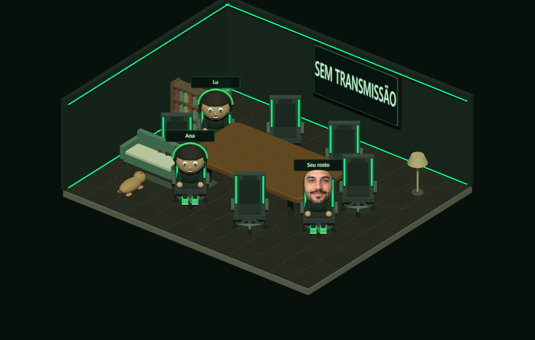 Sala 3D decorada com móveis e um cachorrinho, renderizada pelo ZION
