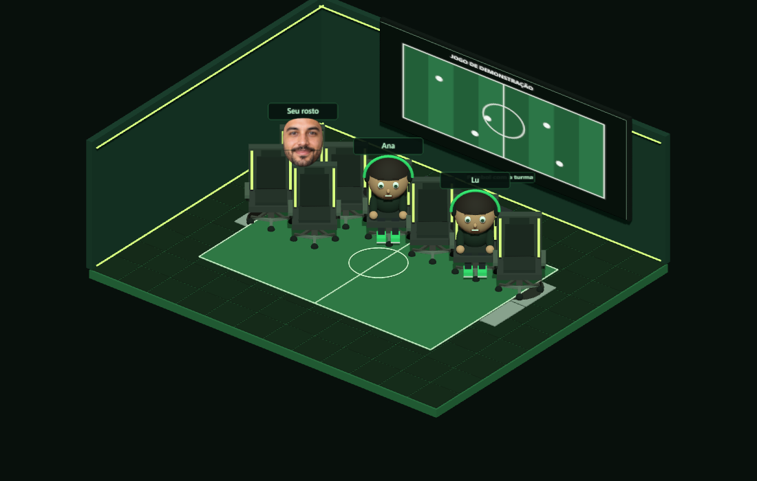 Arena de futebol do ZION com uma tela mostrando um campo ilustrativo